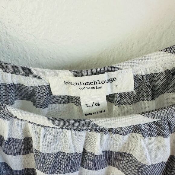 Beach Lunch Lounge Gray Striped Cold Shoulder Boho Blouse Size L - Picture 2 of 3